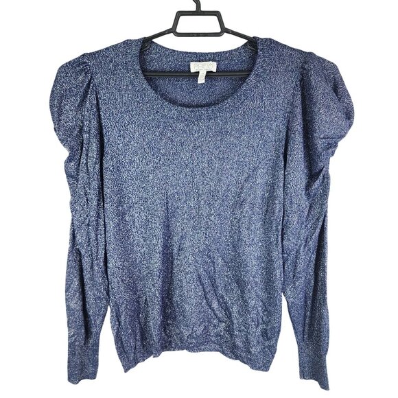 Womens Sofía Vergara Metallic Blue Sweater Puff Sleeve Round Neck Size 3X - Picture 1 of 8